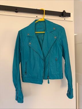 Aeropostale Teal Faux Leather Moto Jacket